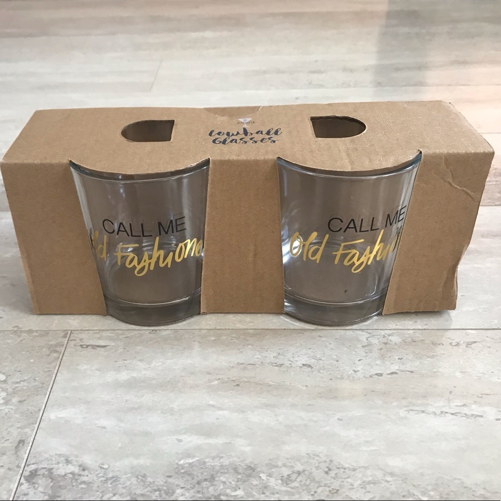 Set of 2 Lowball Bar Old Fashioned Glasses Gold Clear